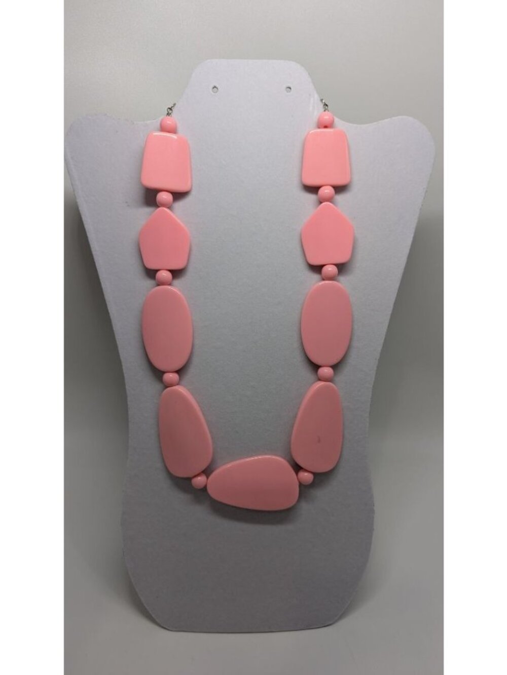 Vintage Pink Large Abstract Plastic Beads Statement Necklace